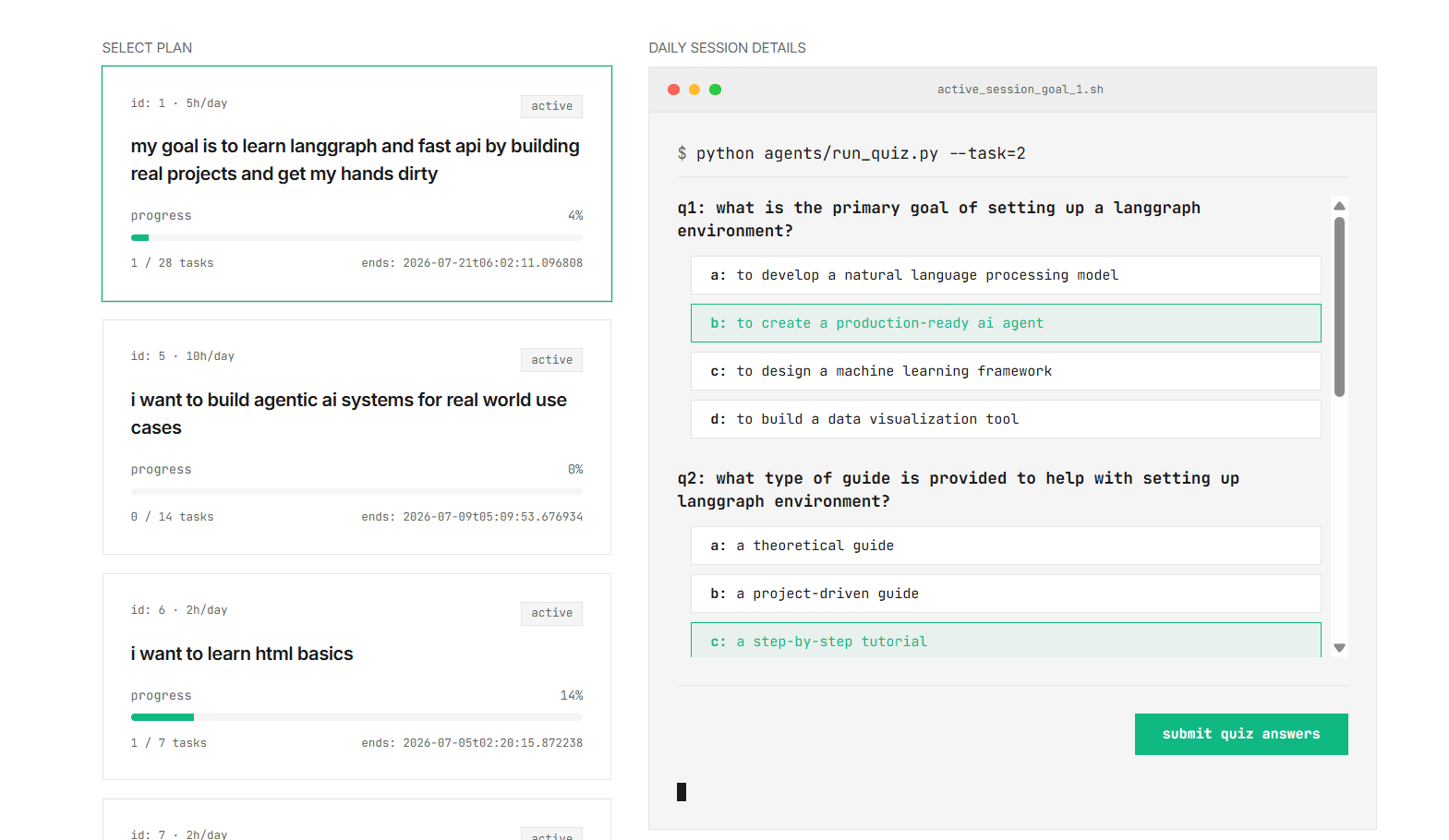 quiz interface